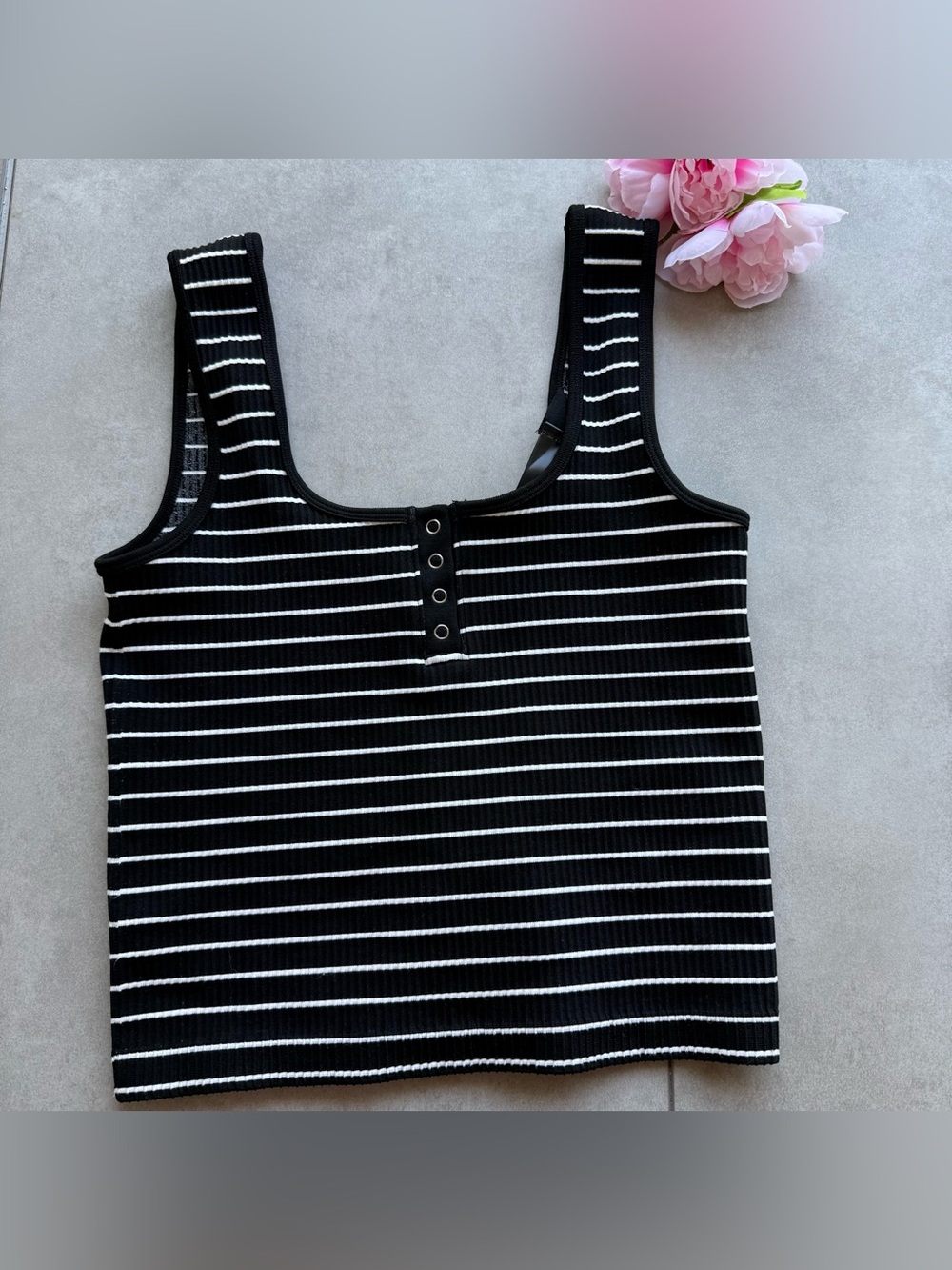 Guess Los Angeles tank top XS/Small stripe black white fitted ribbed sleeveless